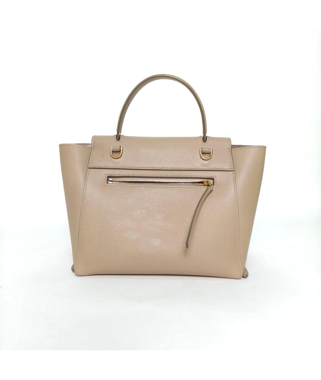 CELINE Бежевая кожаная сумка с короткими ручками, фото 4