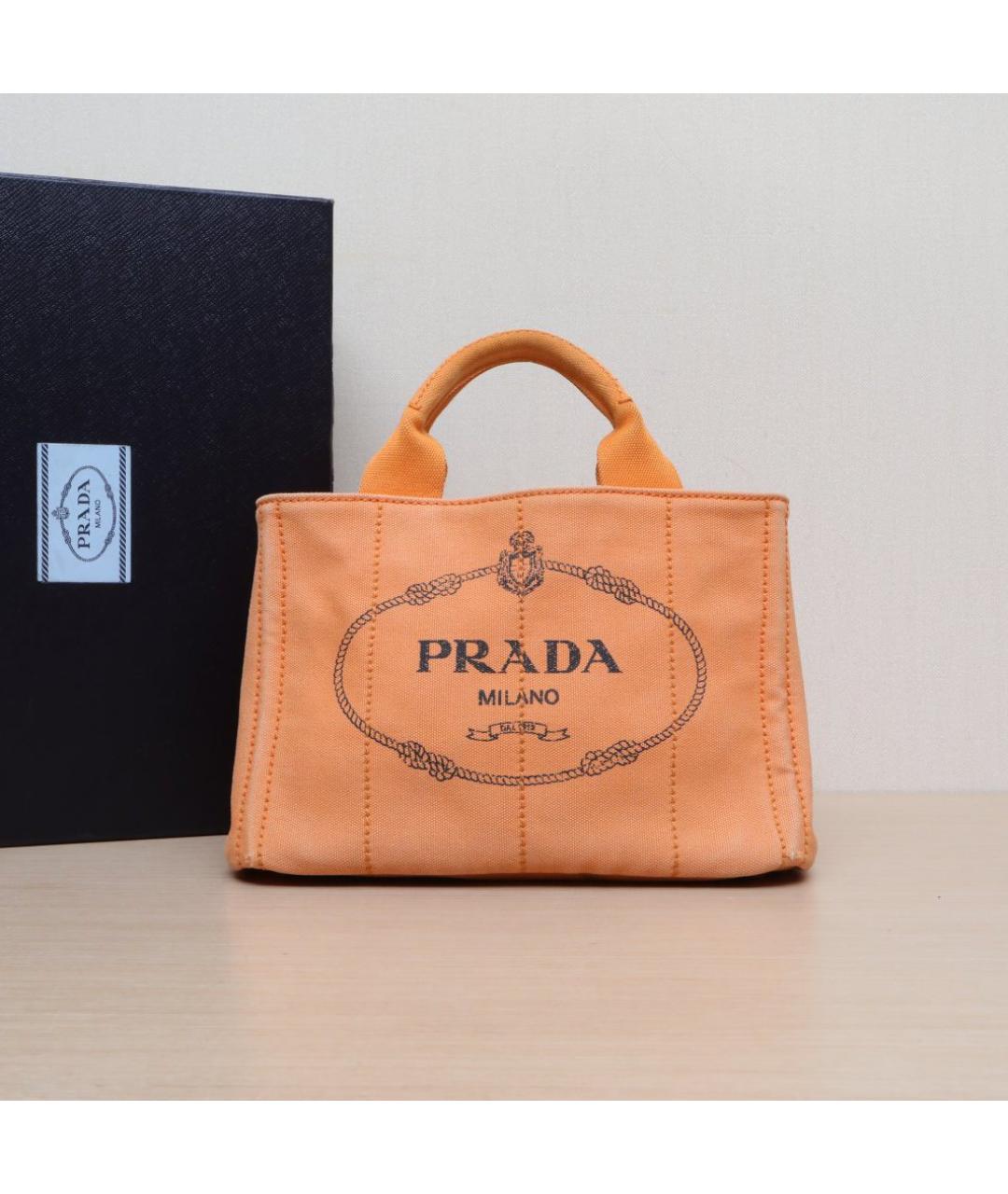 PRADA Оранжевая тканевая сумка с короткими ручками, фото 2
