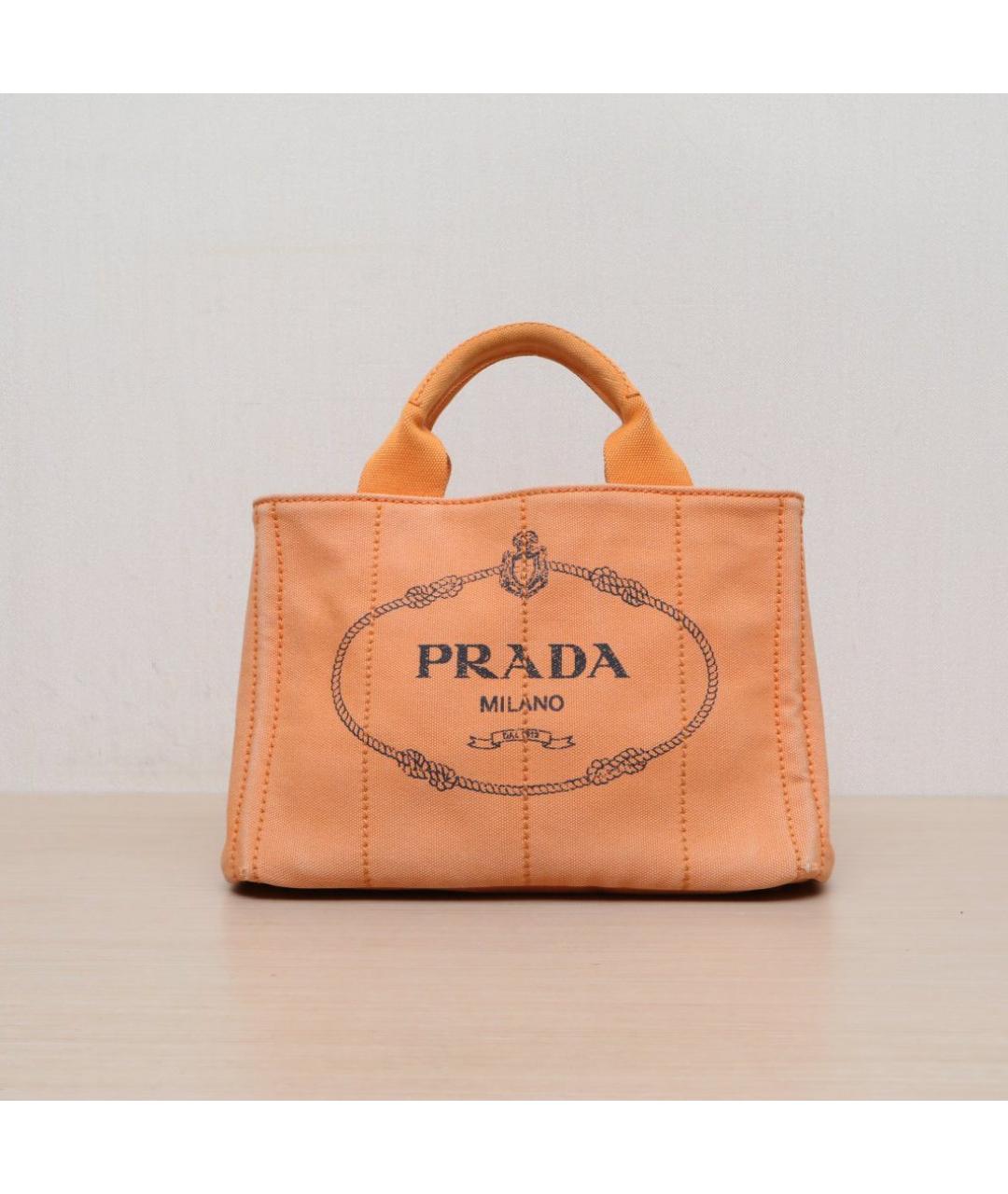 PRADA Оранжевая тканевая сумка с короткими ручками, фото 3