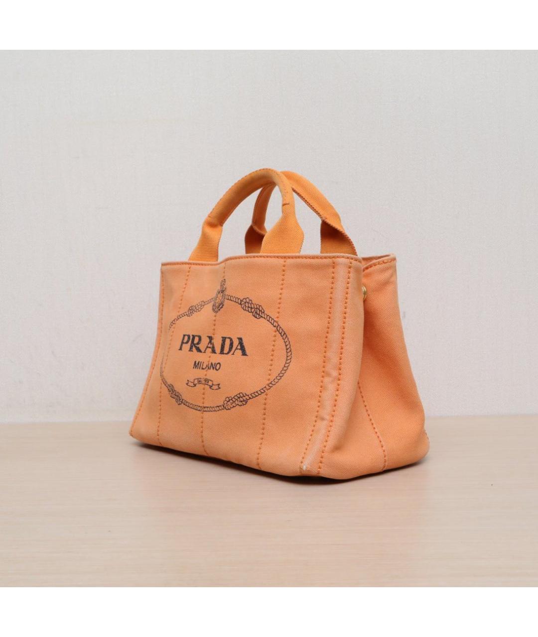 PRADA Оранжевая тканевая сумка с короткими ручками, фото 4