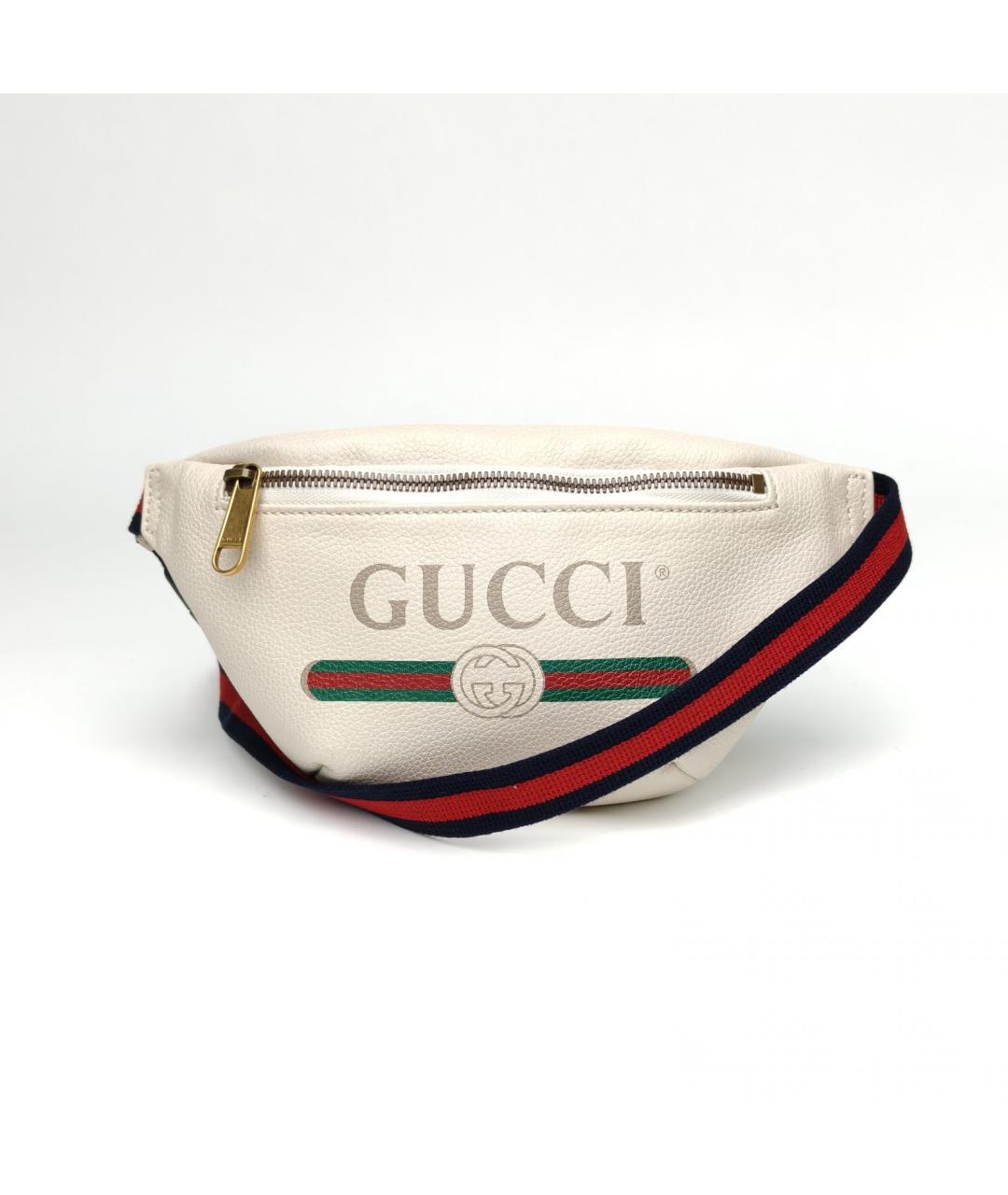 GUCCI Белая кожаная поясная сумка, фото 2