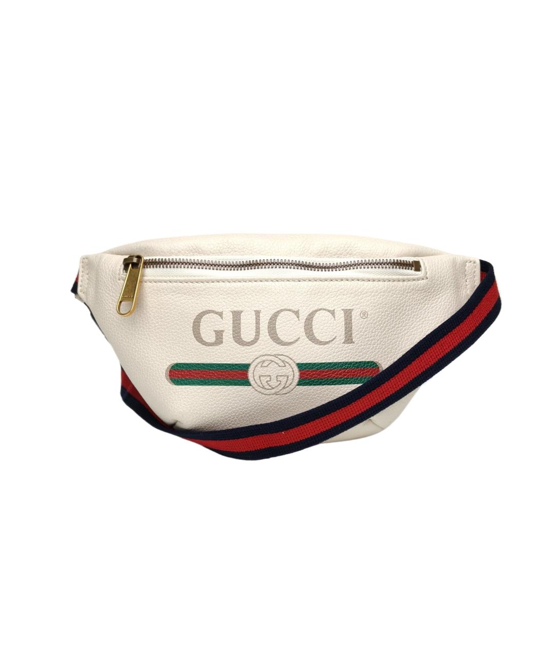 GUCCI Белая кожаная поясная сумка, фото 1