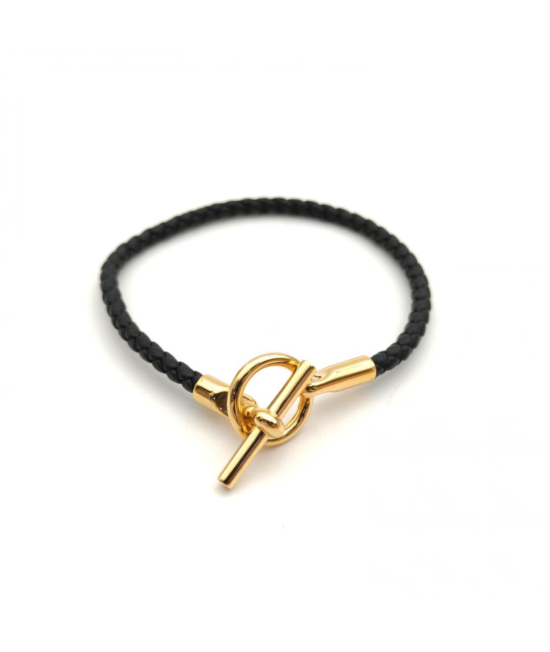 HERMES Черный кожаный браслет, фото 2