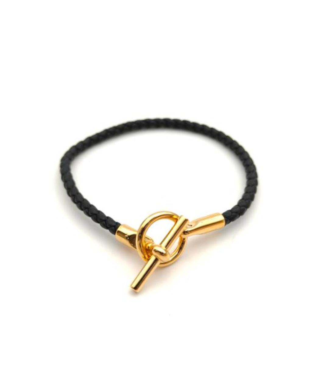 HERMES Черный кожаный браслет, фото 10