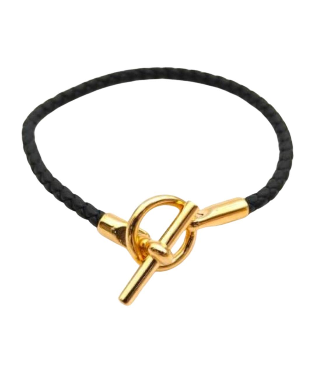 HERMES Черный кожаный браслет, фото 1