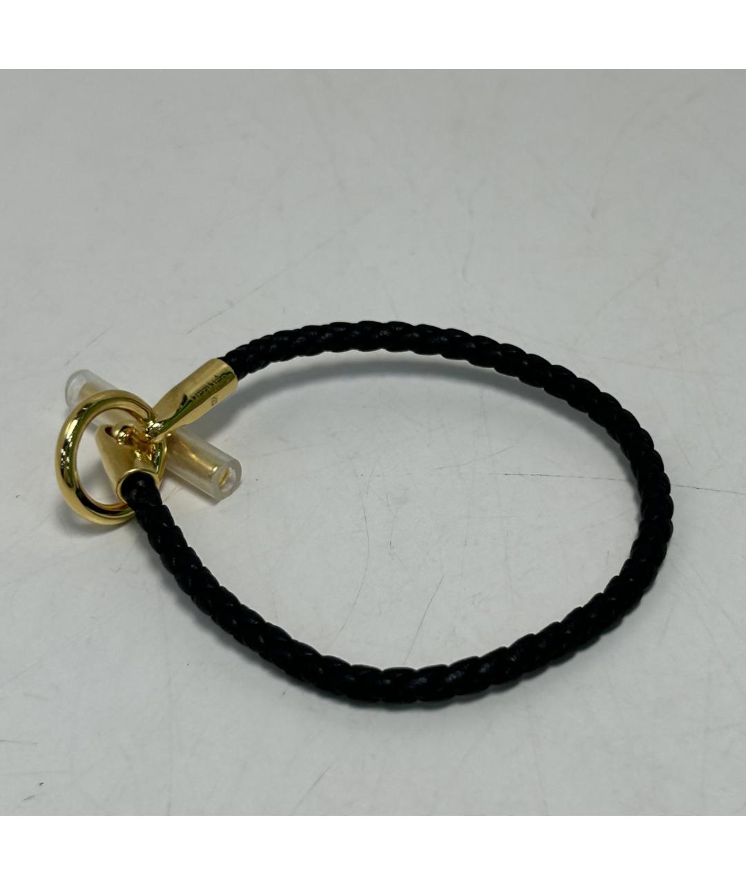 HERMES Черный кожаный браслет, фото 8