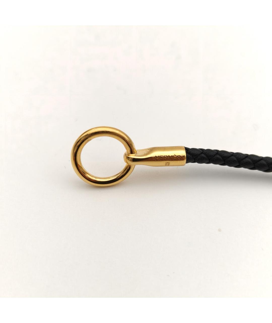 HERMES Черный кожаный браслет, фото 3