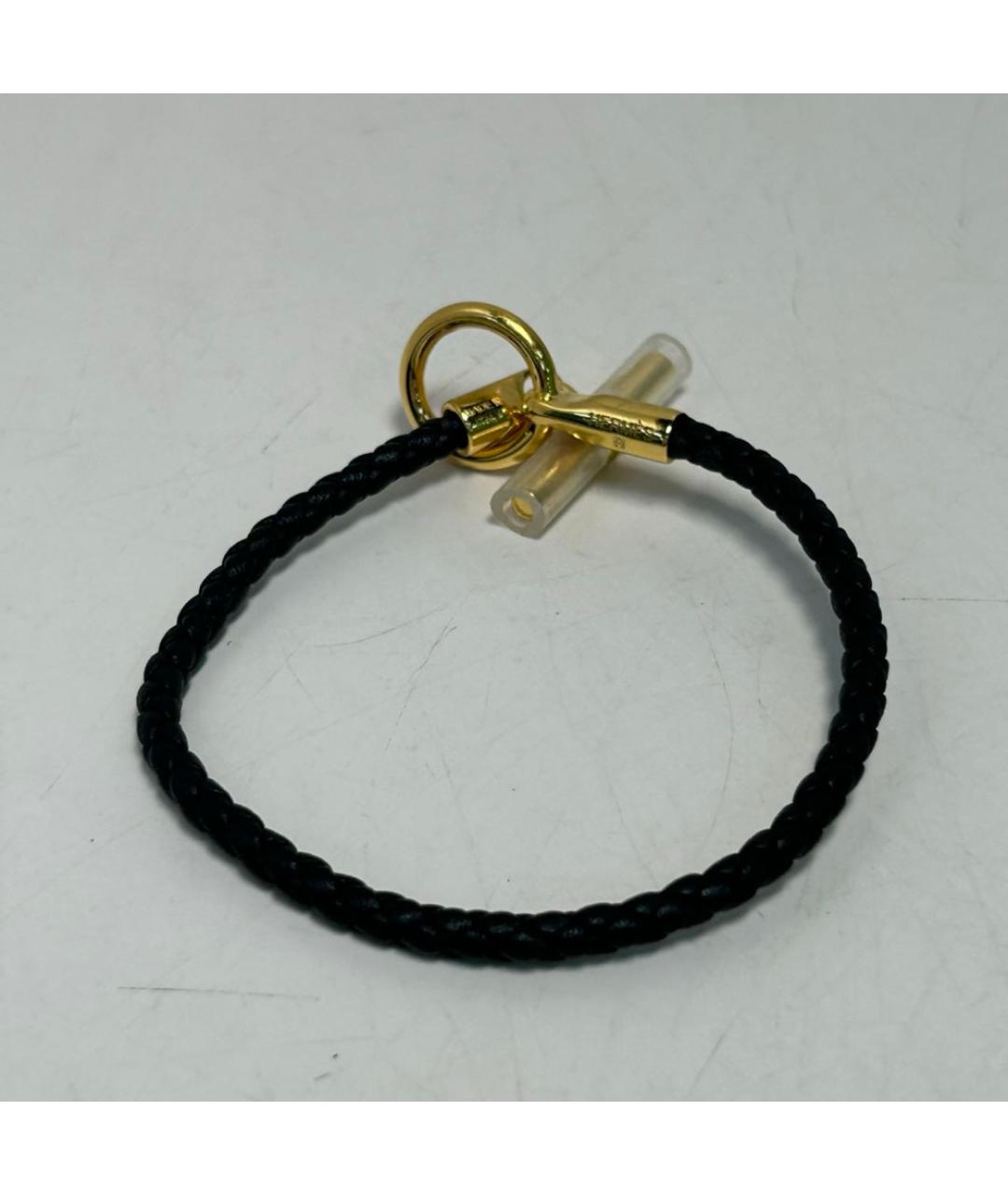 HERMES Черный кожаный браслет, фото 6