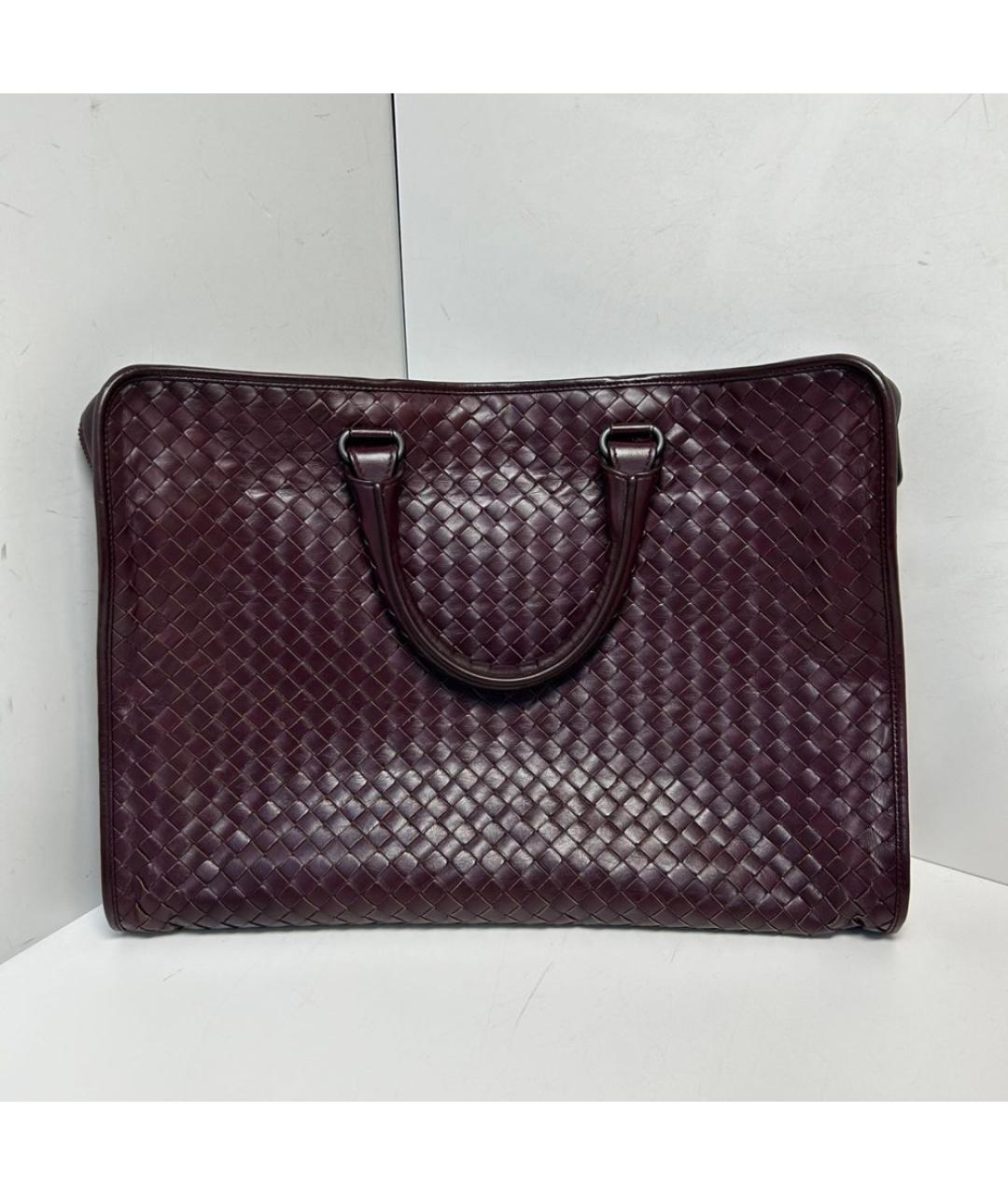 BOTTEGA VENETA Бордовый кожаный портфель, фото 9