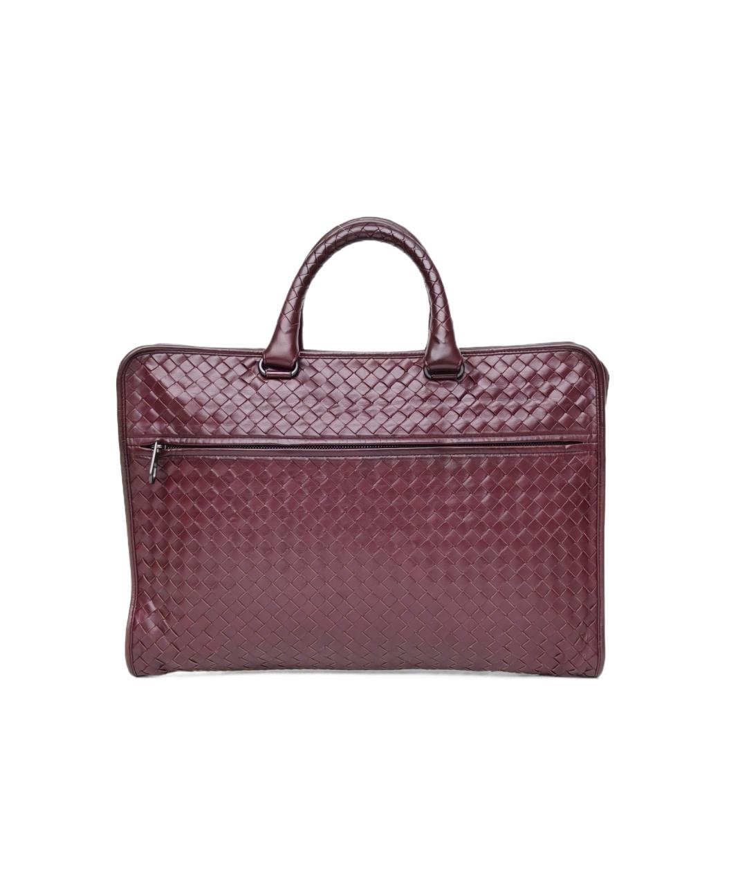 BOTTEGA VENETA Бордовый кожаный портфель, фото 10