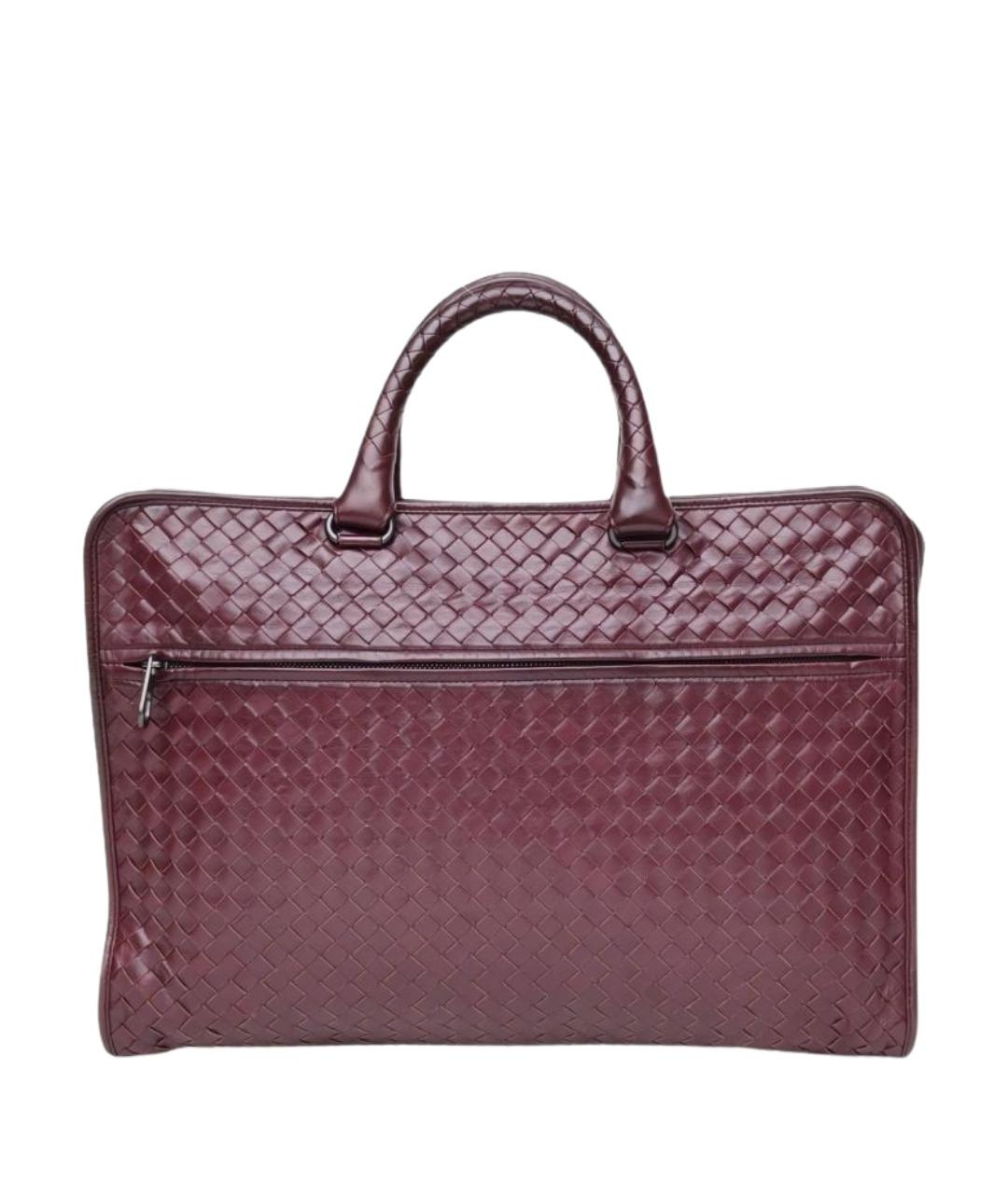 BOTTEGA VENETA Бордовый кожаный портфель, фото 1