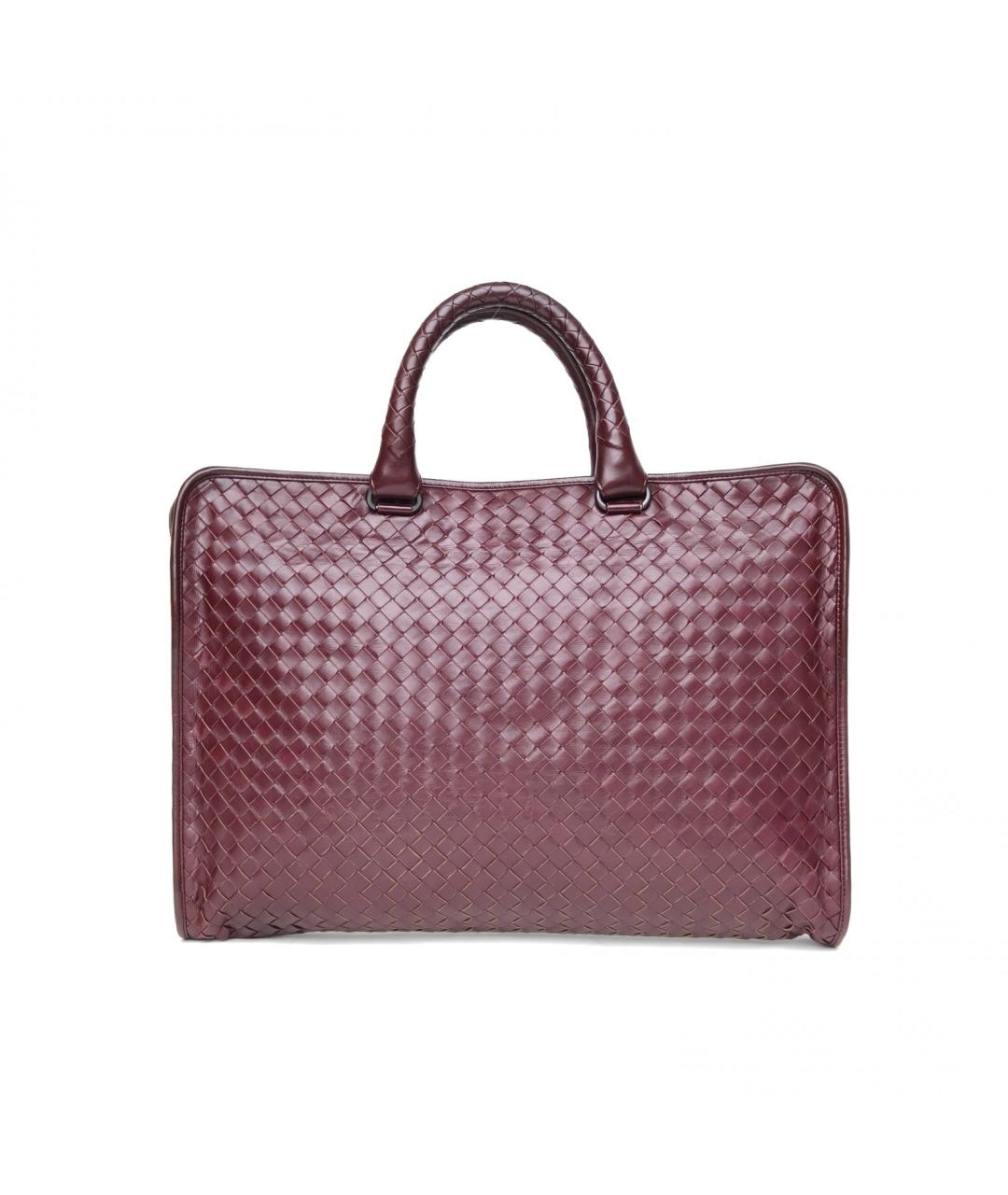 BOTTEGA VENETA Бордовый кожаный портфель, фото 4