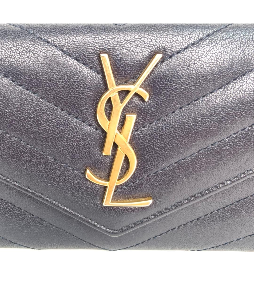 SAINT LAURENT Темно-синий кожаный кошелек, фото 6