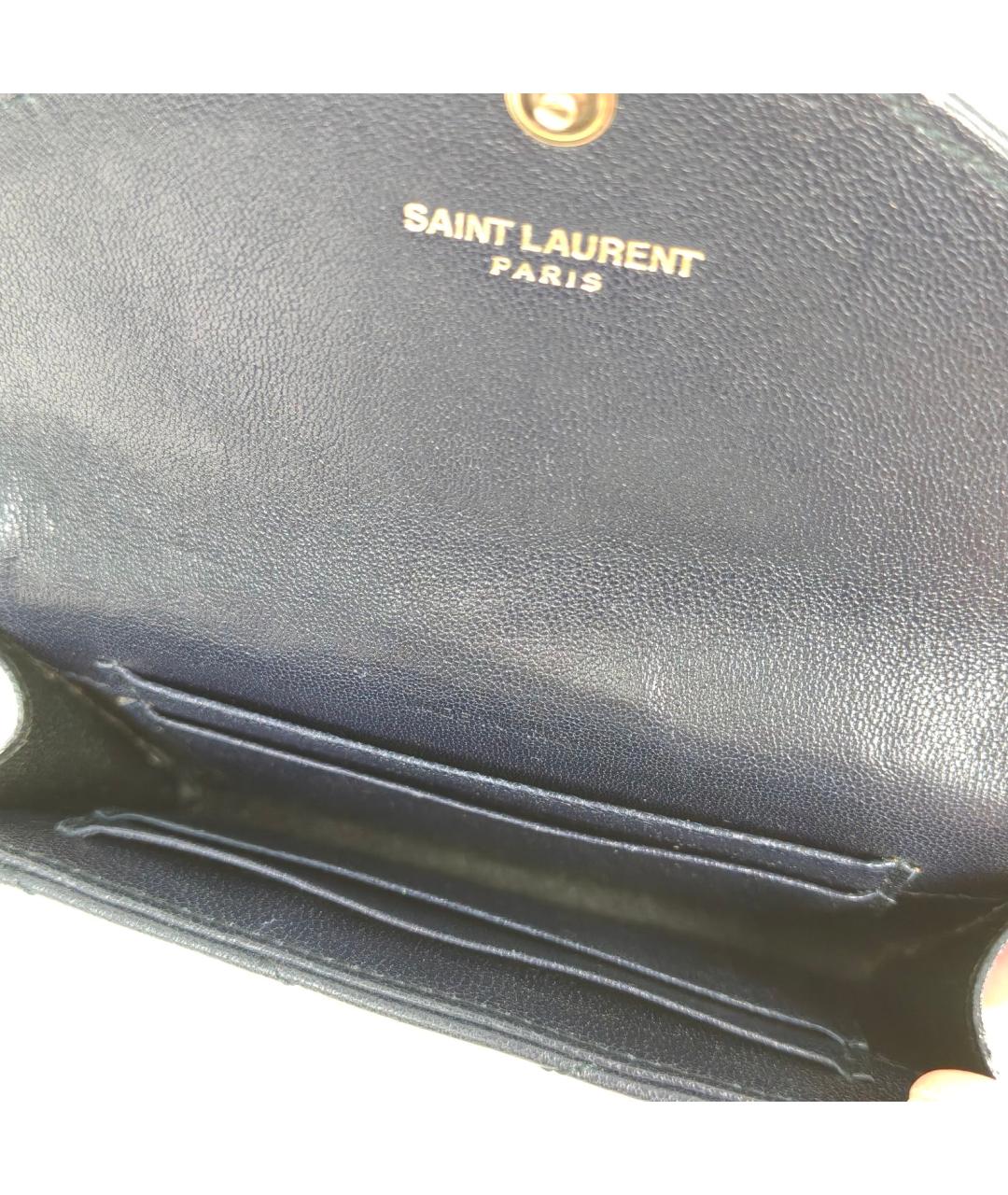 SAINT LAURENT Темно-синий кожаный кошелек, фото 7