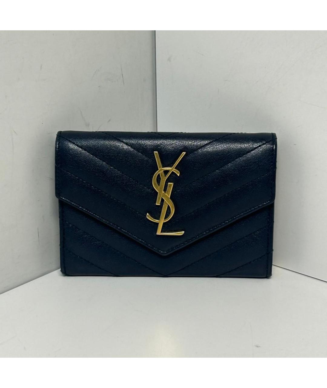 SAINT LAURENT Темно-синий кожаный кошелек, фото 8