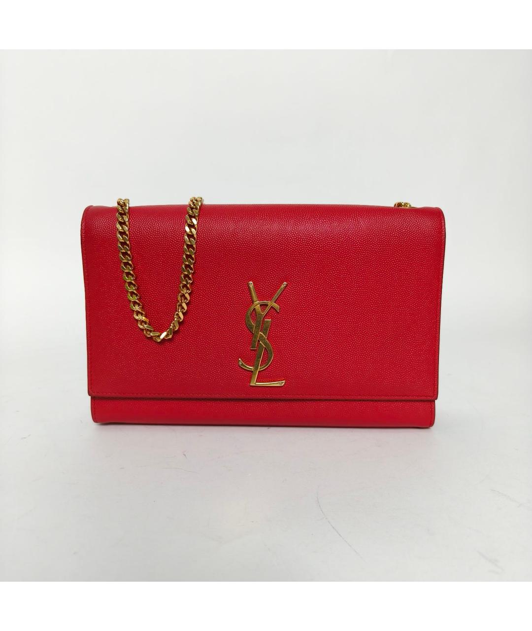 SAINT LAURENT Красная кожаная сумка через плечо, фото 2