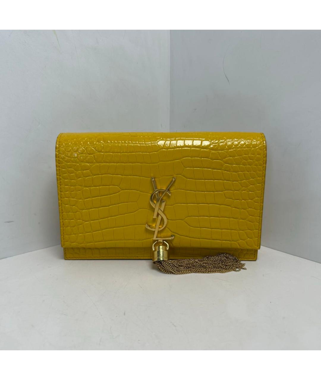 SAINT LAURENT Желтая кожаная сумка через плечо, фото 9