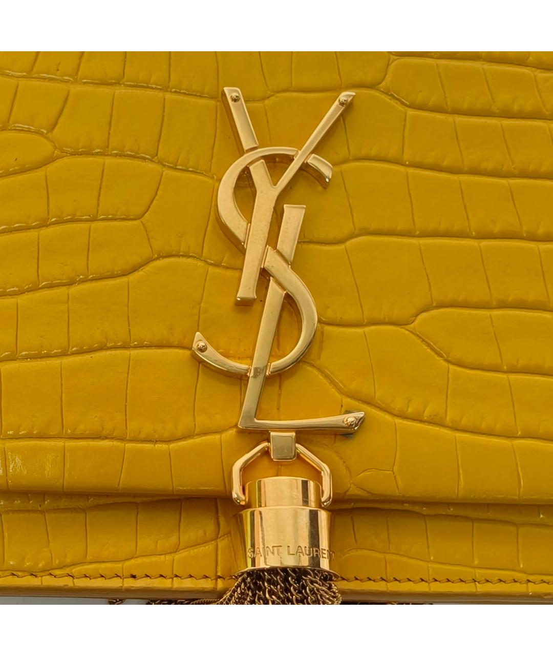 SAINT LAURENT Желтая кожаная сумка через плечо, фото 7