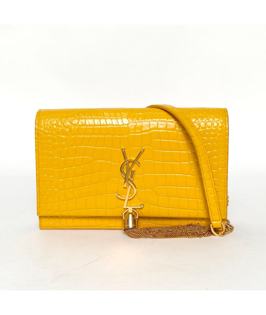 SAINT LAURENT Желтая кожаная сумка через плечо, фото 2