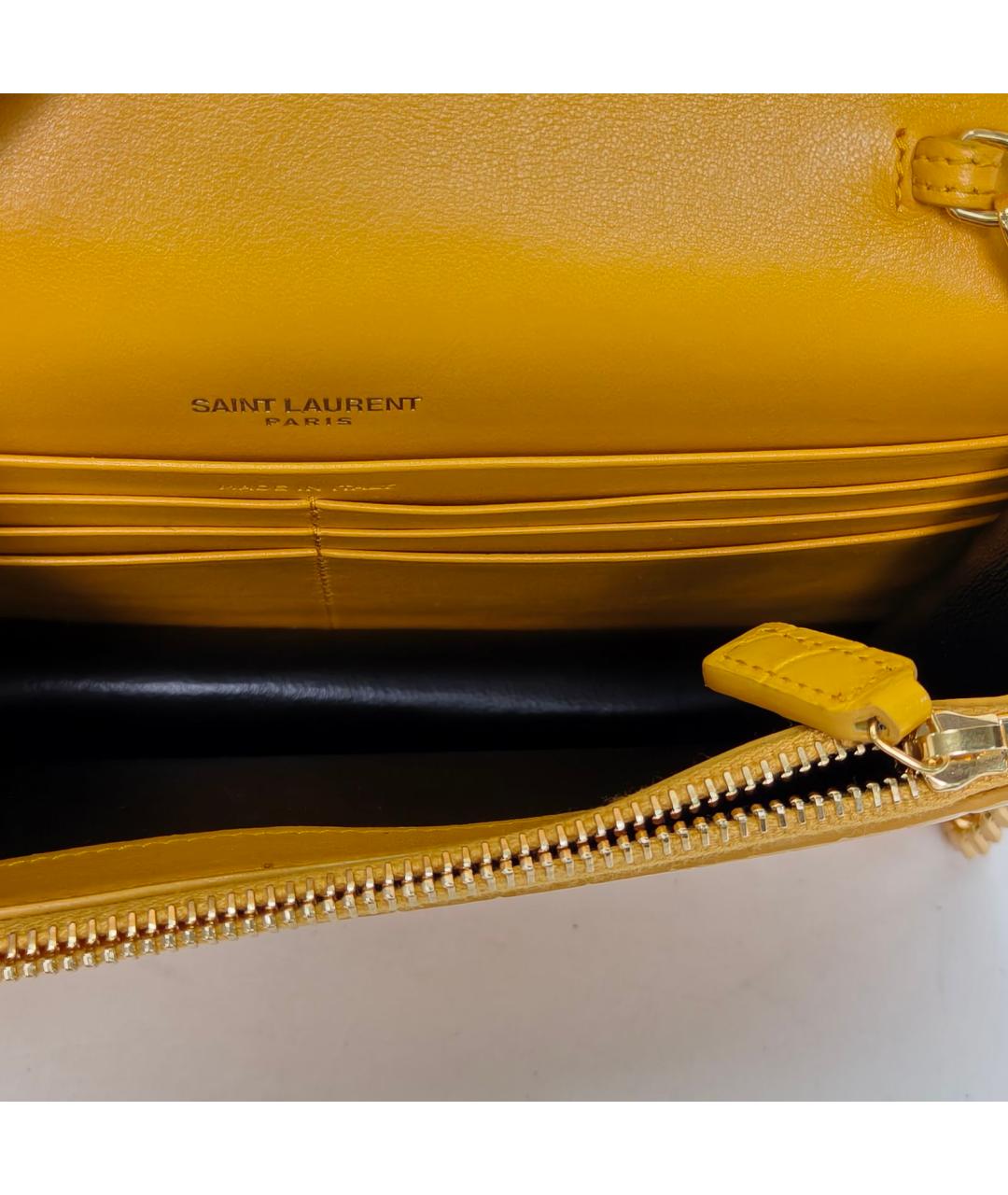 SAINT LAURENT Желтая кожаная сумка через плечо, фото 8