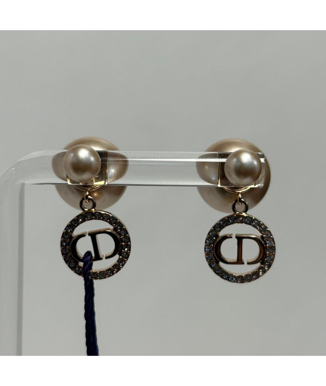 CHRISTIAN DIOR Белые металлические серьги, фото 3