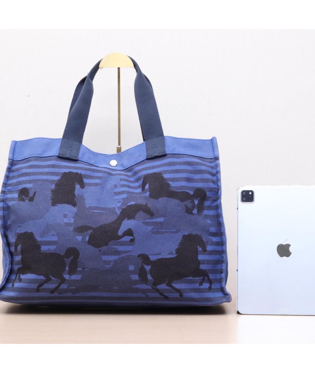 HERMES Синяя тканевая сумка тоут, фото 7