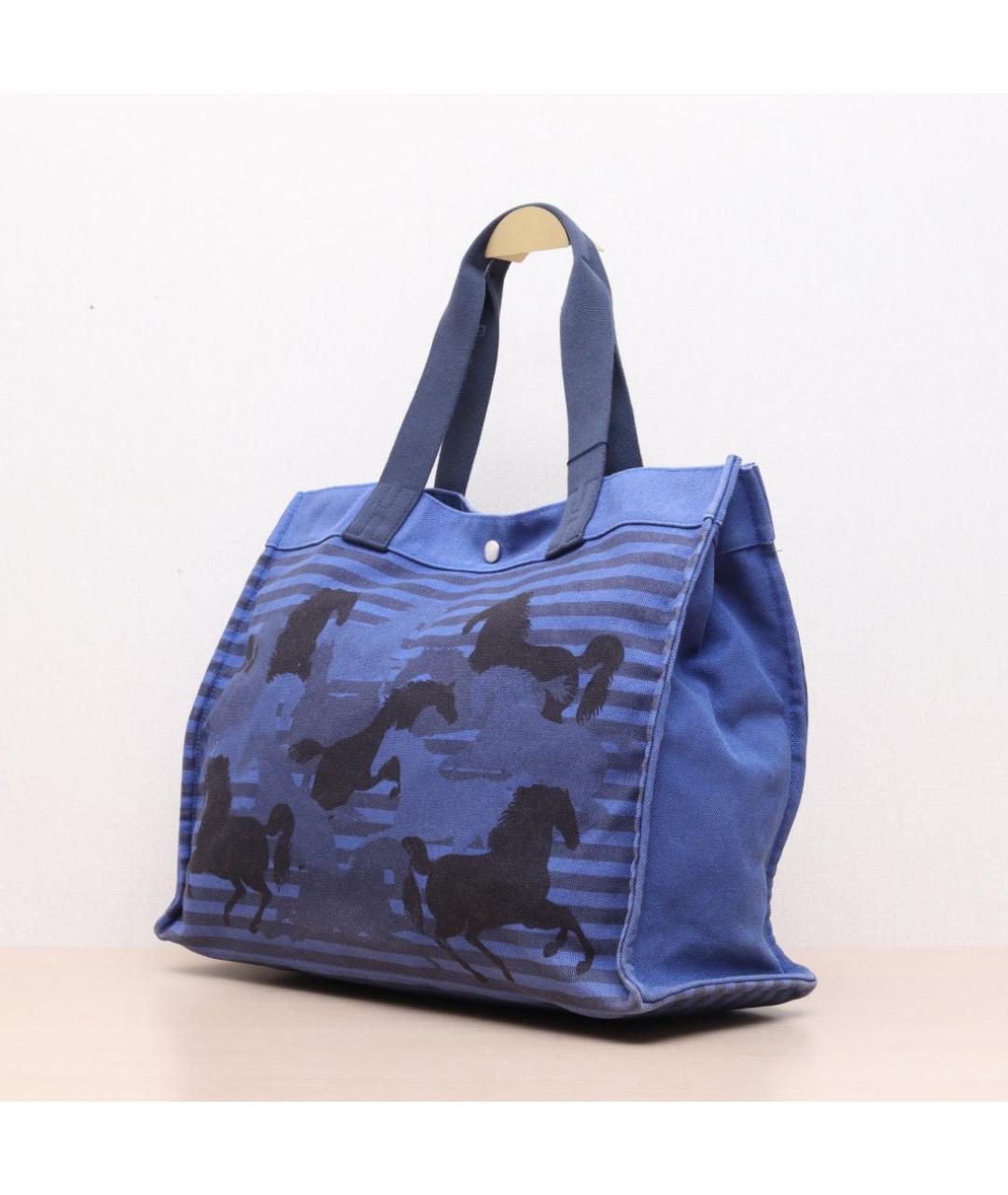 HERMES Синяя тканевая сумка тоут, фото 4