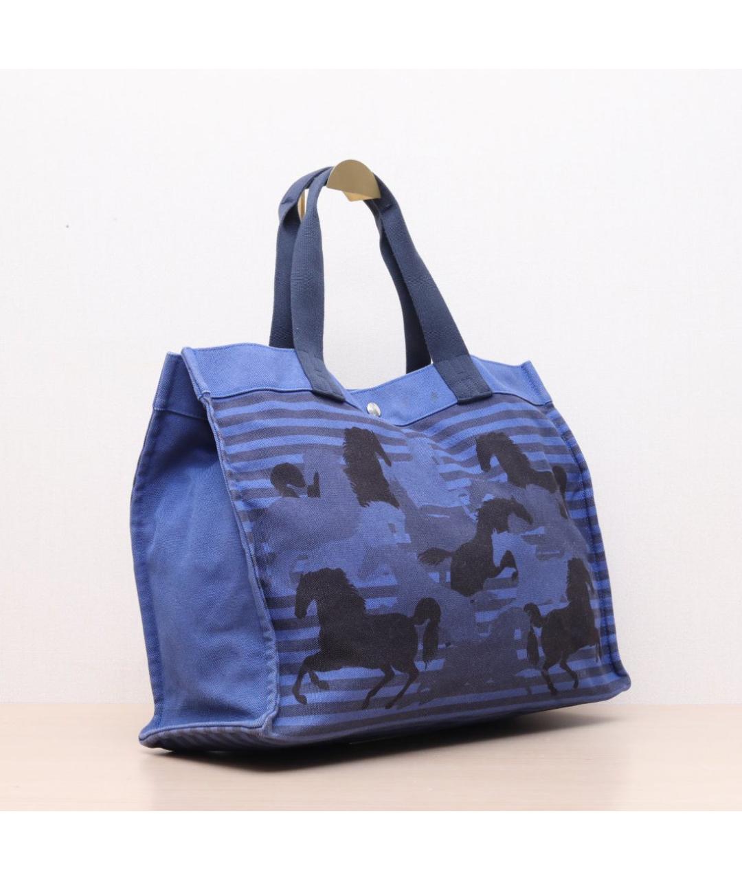 HERMES Синяя тканевая сумка тоут, фото 6