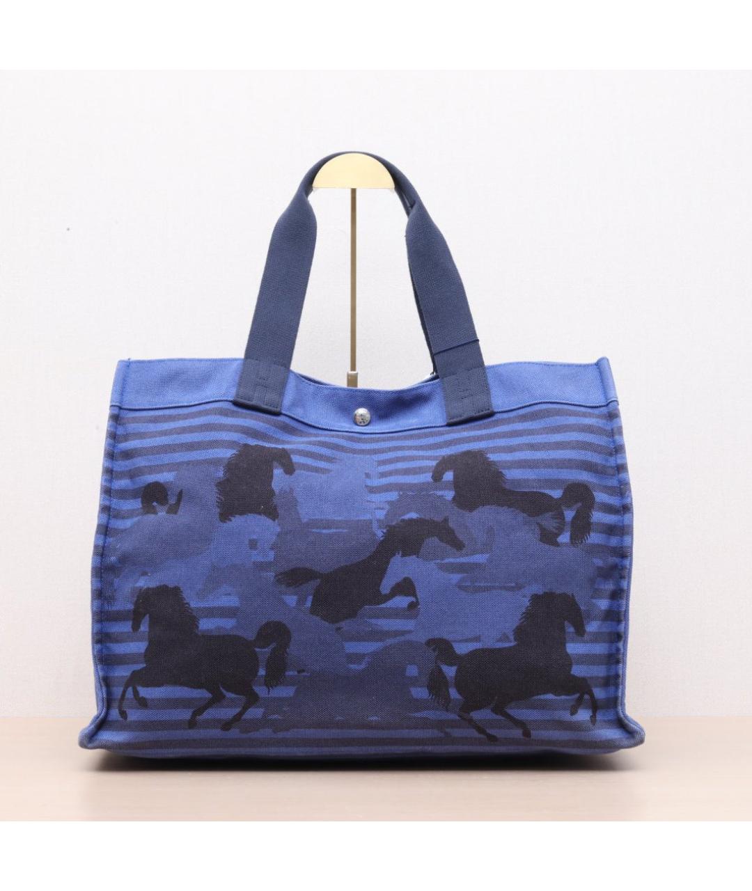 HERMES Синяя тканевая сумка тоут, фото 3