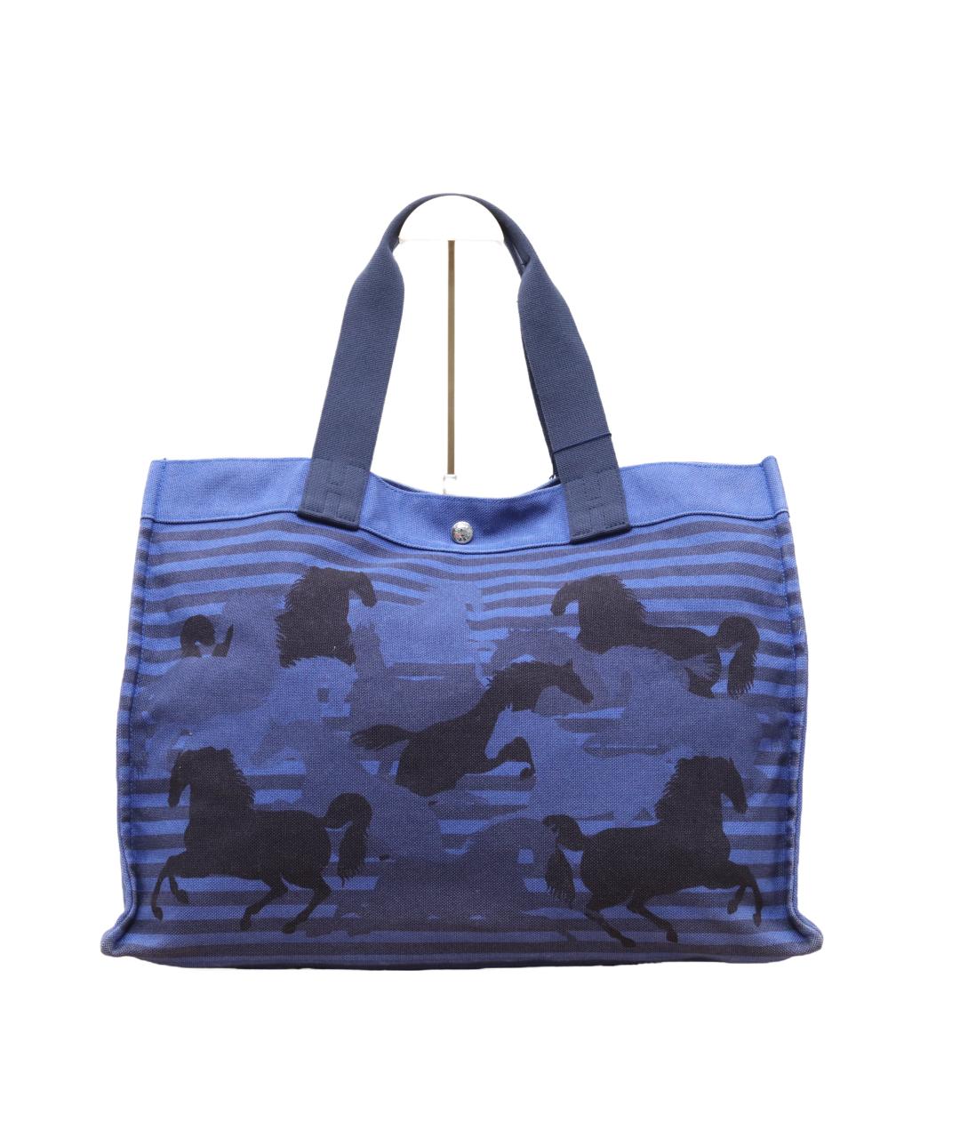 HERMES Синяя тканевая сумка тоут, фото 10