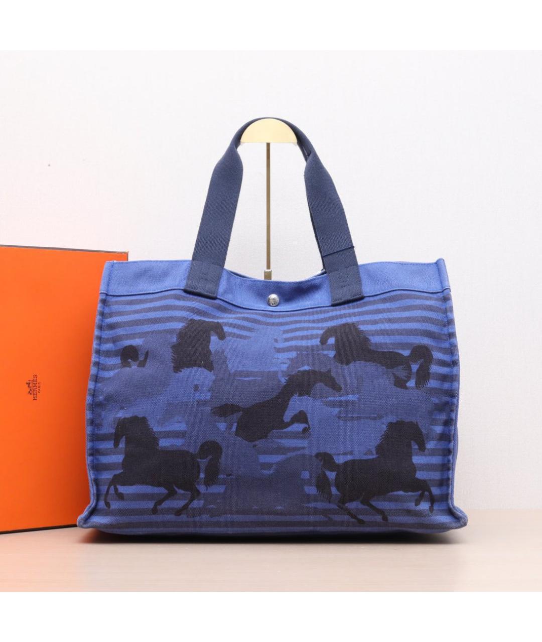 HERMES Синяя тканевая сумка тоут, фото 2