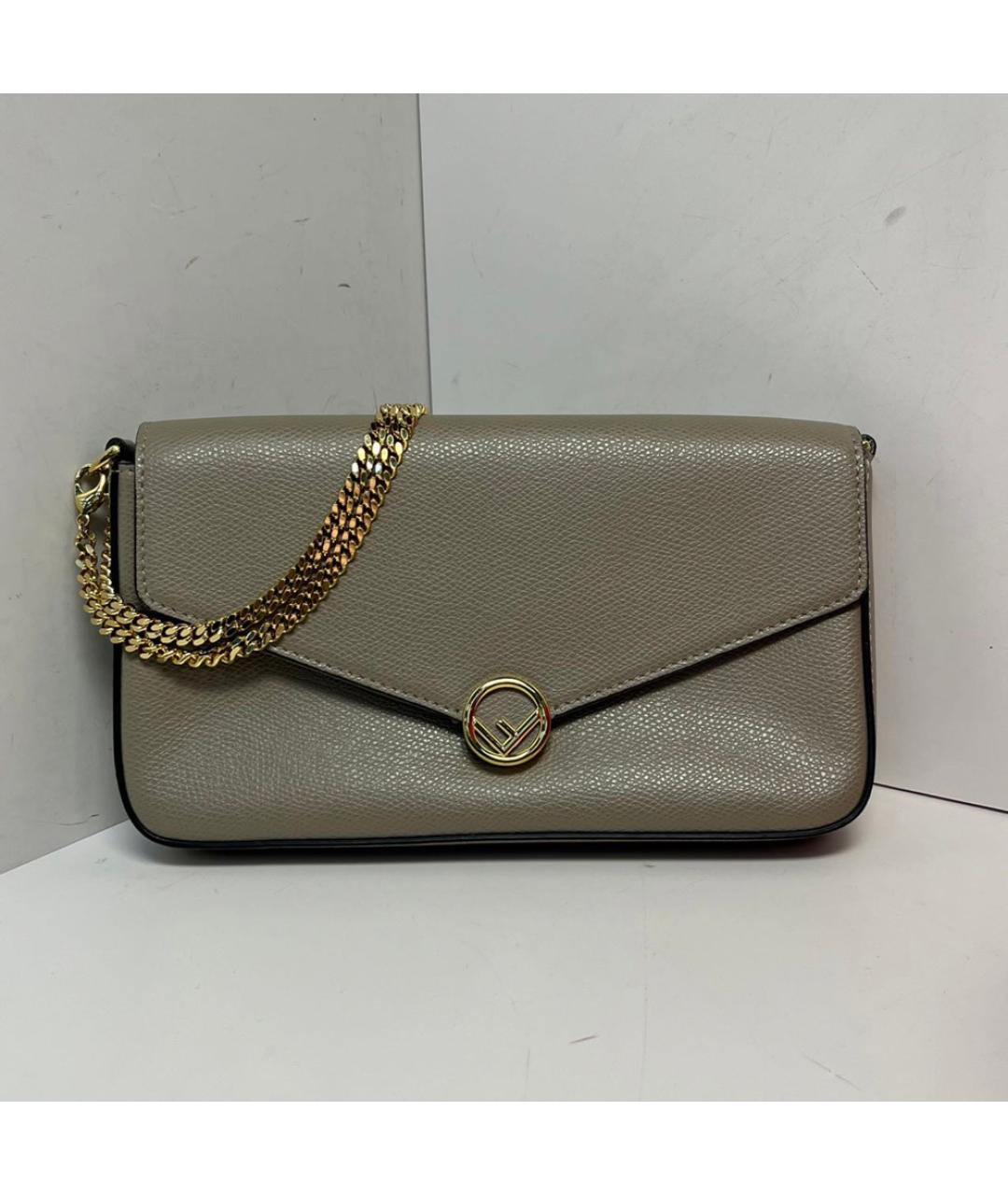 FENDI Серая кожаная сумка через плечо, фото 9