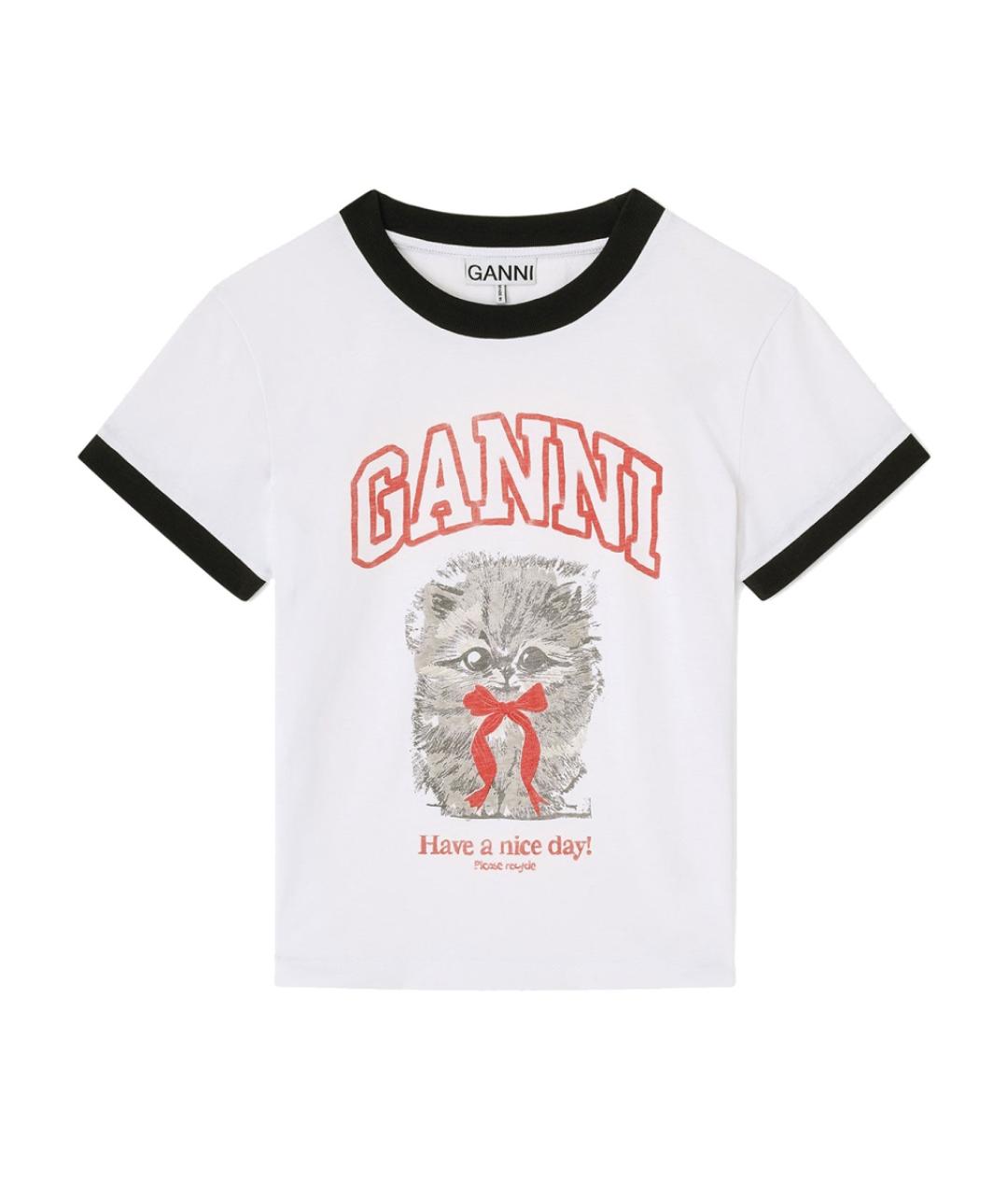 GANNI Белая хлопковая футболка, фото 1