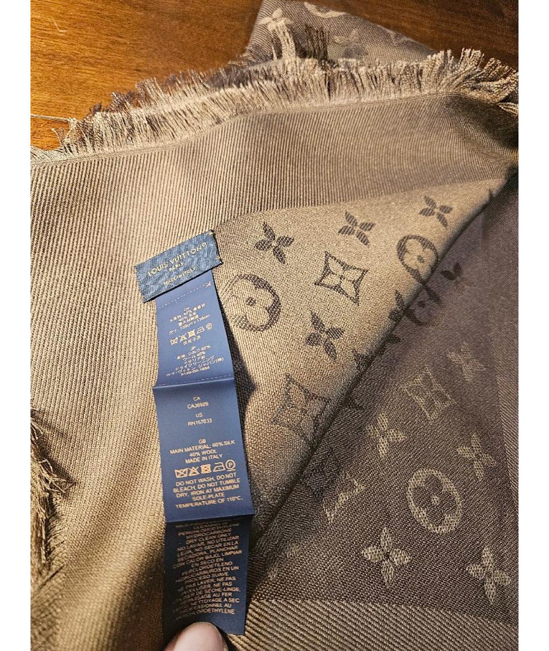 LOUIS VUITTON Коричневый шерстяной платок, фото 3