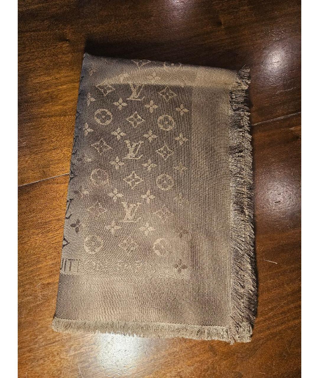 LOUIS VUITTON Коричневый шерстяной платок, фото 4