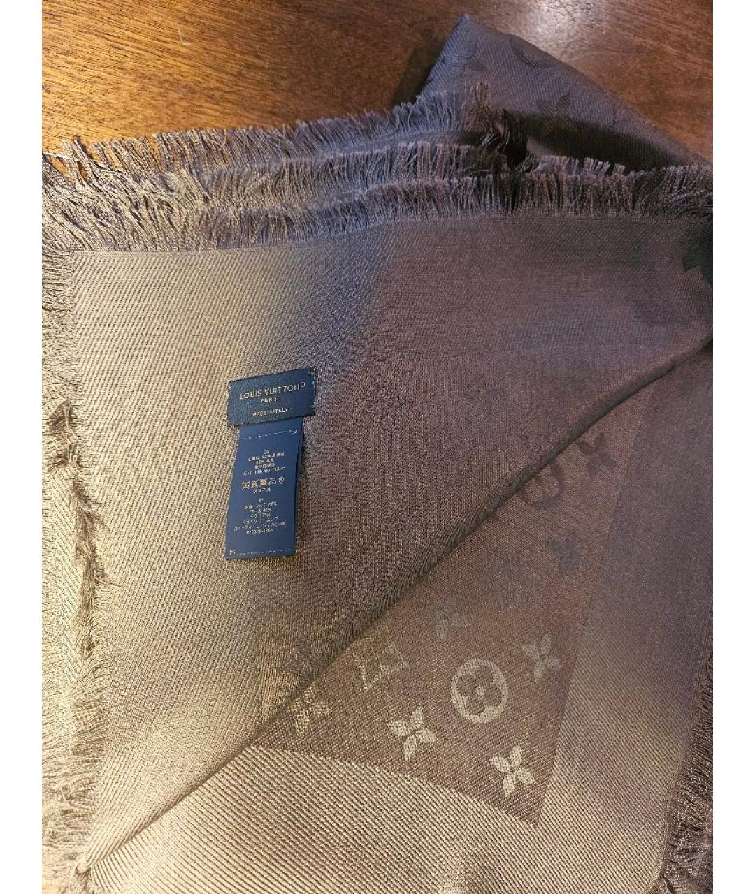 LOUIS VUITTON Коричневый шерстяной платок, фото 2
