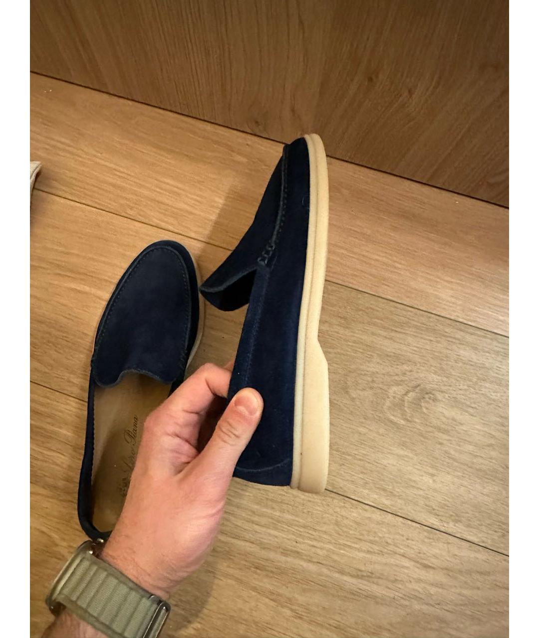 LORO PIANA Темно-синие замшевые лоферы, фото 6