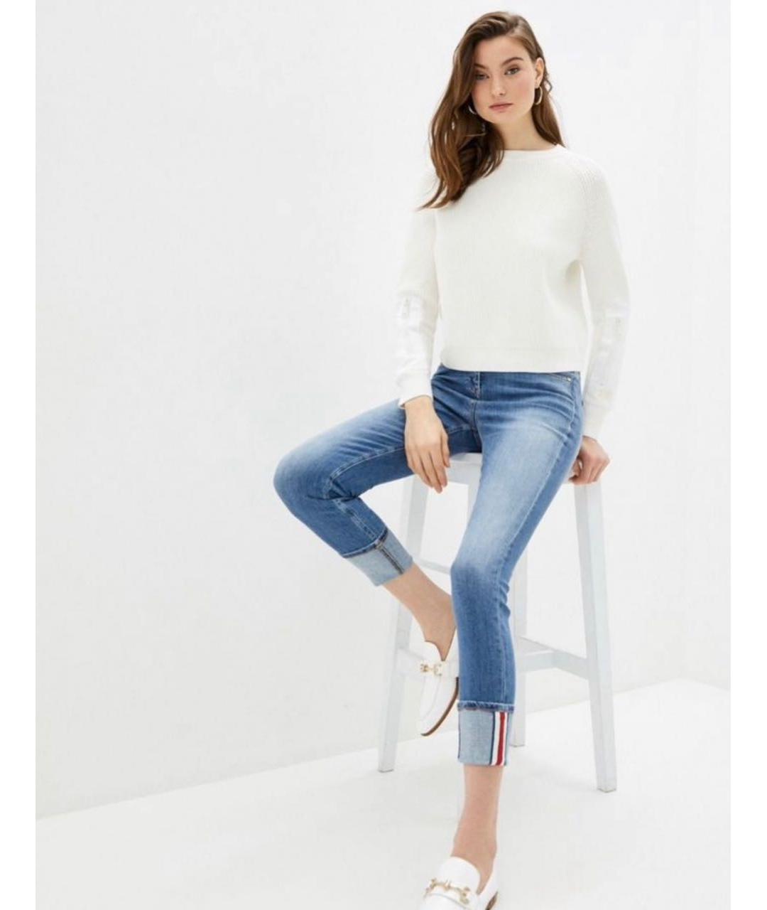 ELISABETTA FRANCHI Голубые хлопко-эластановые джинсы слим, фото 6