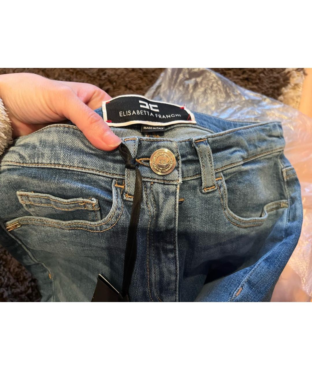 ELISABETTA FRANCHI Голубые хлопко-эластановые джинсы слим, фото 5