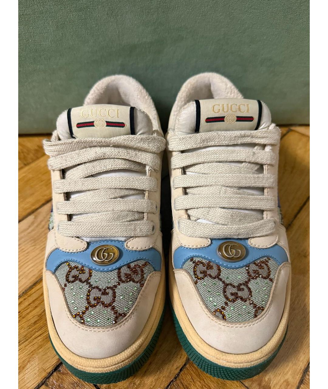 GUCCI Бежевые кожаные кроссовки, фото 2