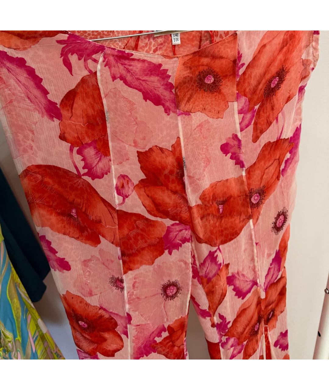 BLUMARINE Красные шифоновые прямые брюки, фото 4