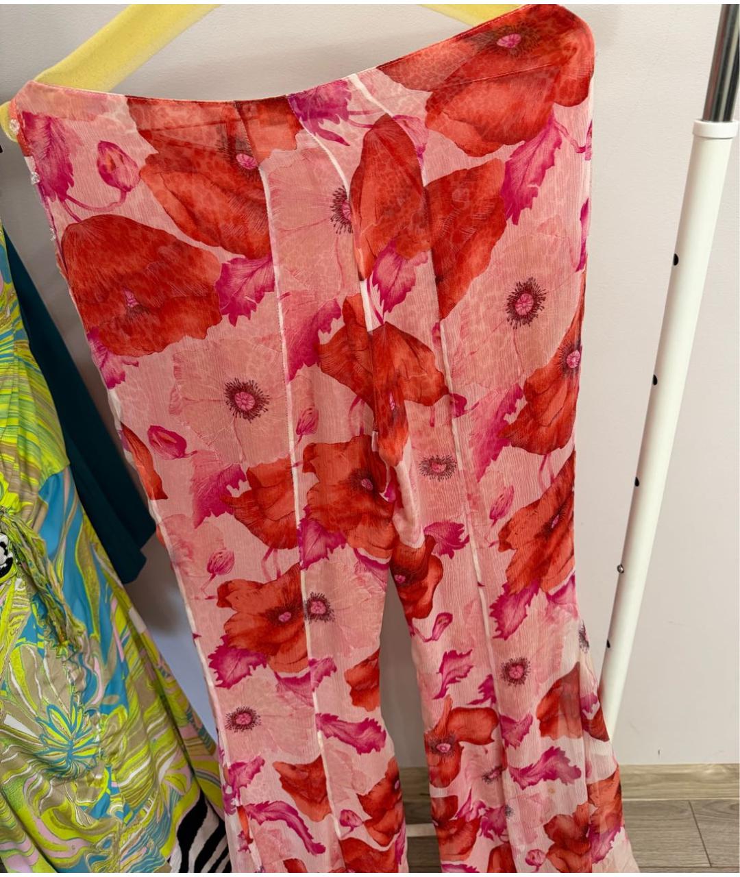 BLUMARINE Красные шифоновые прямые брюки, фото 2