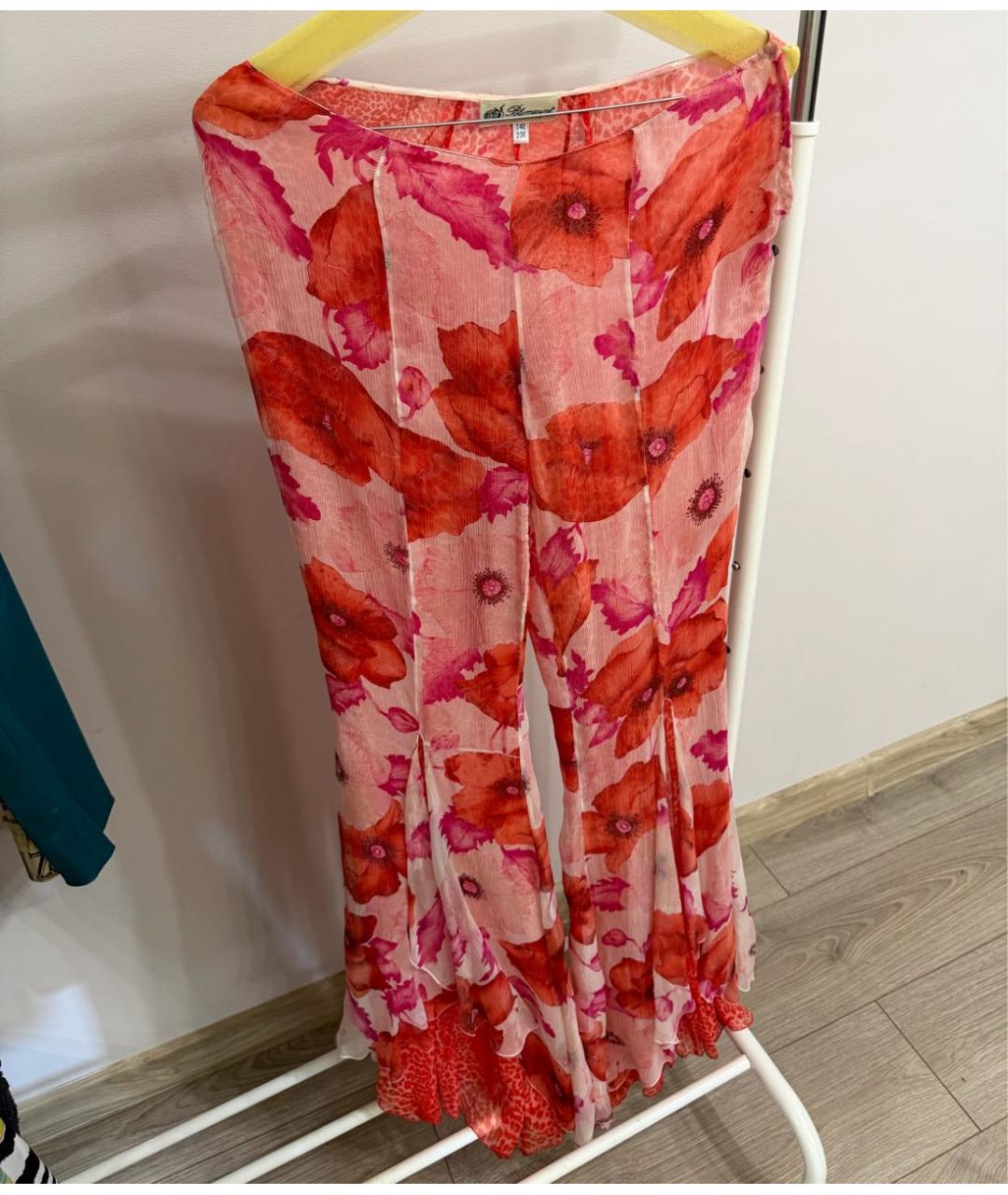 BLUMARINE Красные шифоновые прямые брюки, фото 5