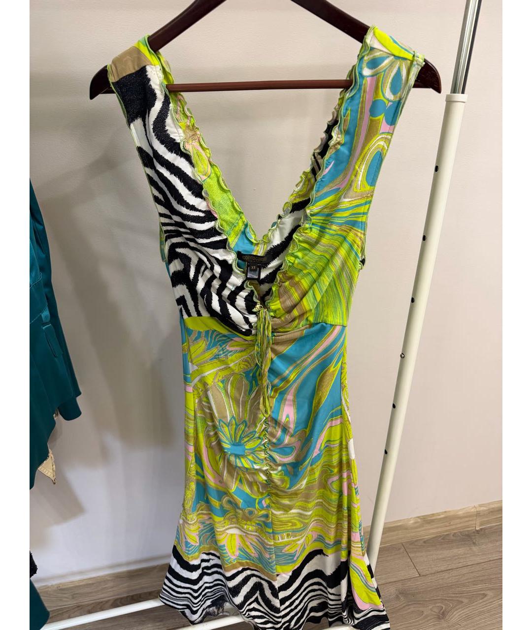 ROBERTO CAVALLI Мульти хлопко-эластановое коктейльное платье, фото 5