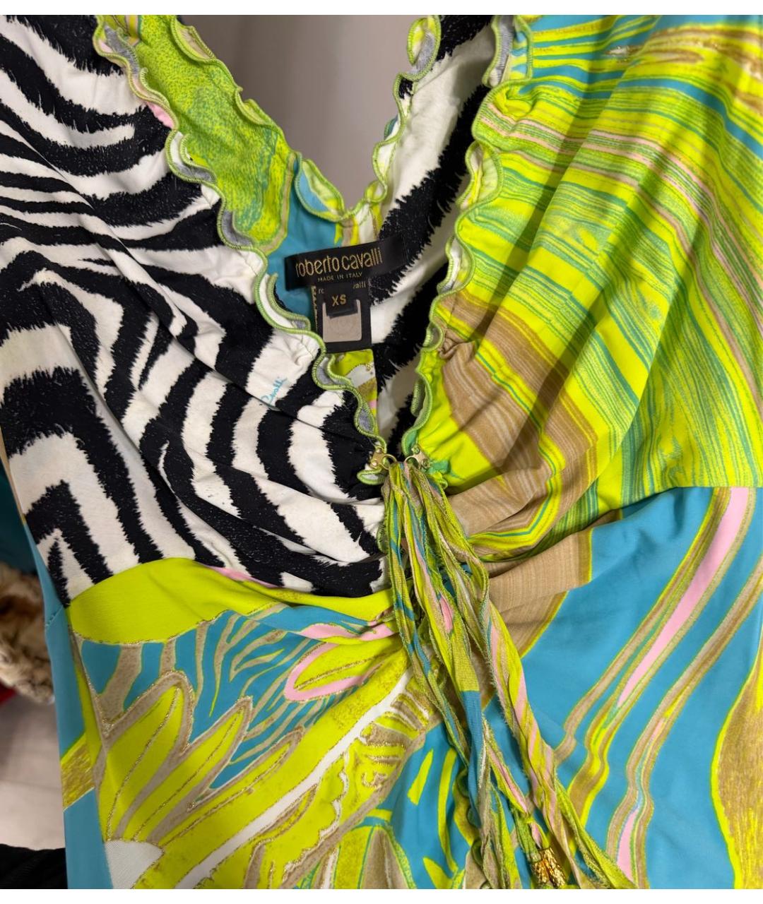 ROBERTO CAVALLI Мульти хлопко-эластановое коктейльное платье, фото 4