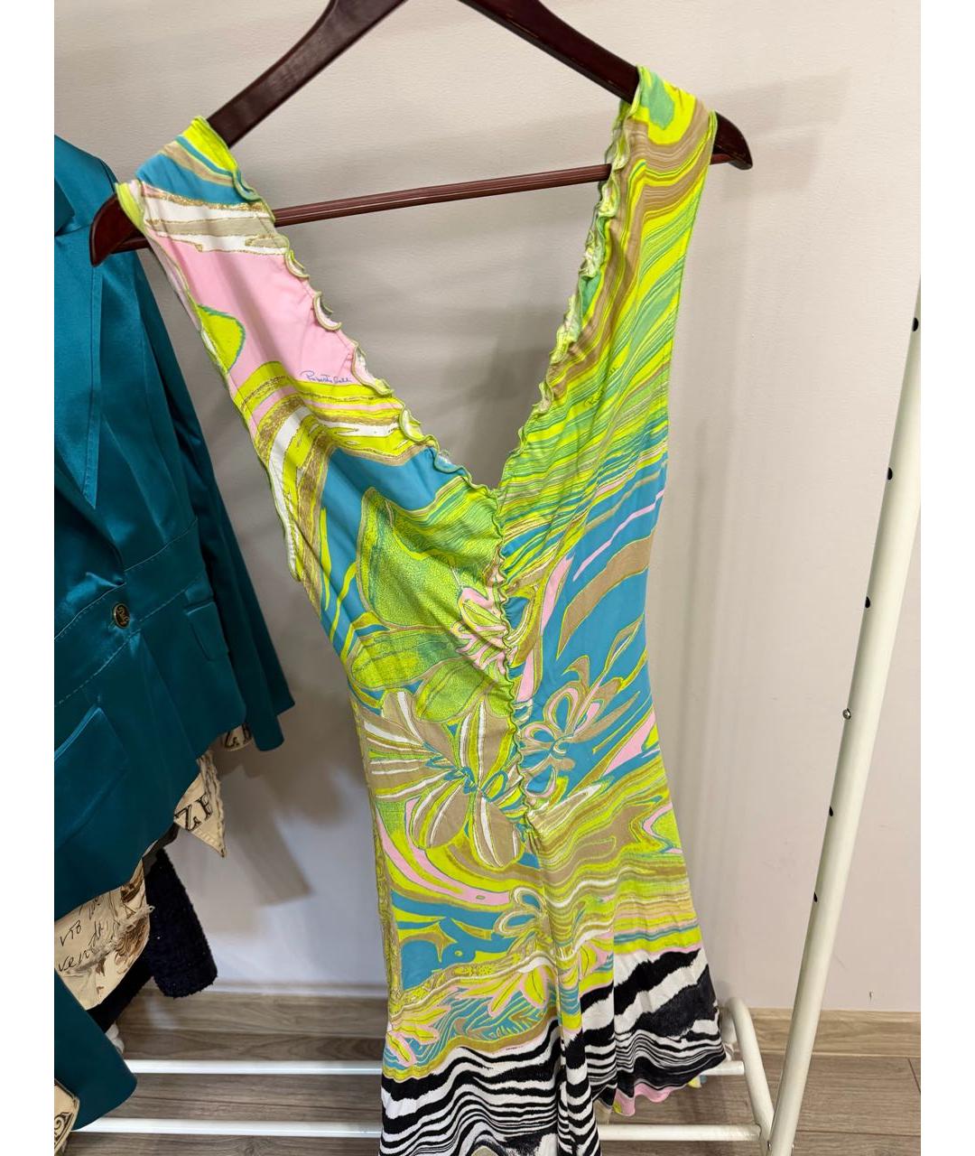 ROBERTO CAVALLI Мульти хлопко-эластановое коктейльное платье, фото 2