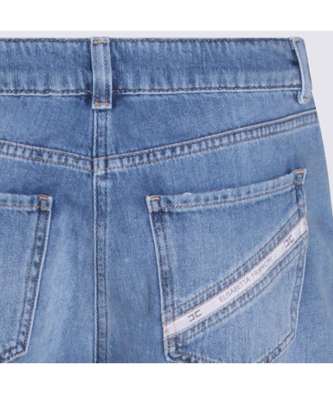 ELISABETTA FRANCHI Синие хлопковые прямые джинсы, фото 4