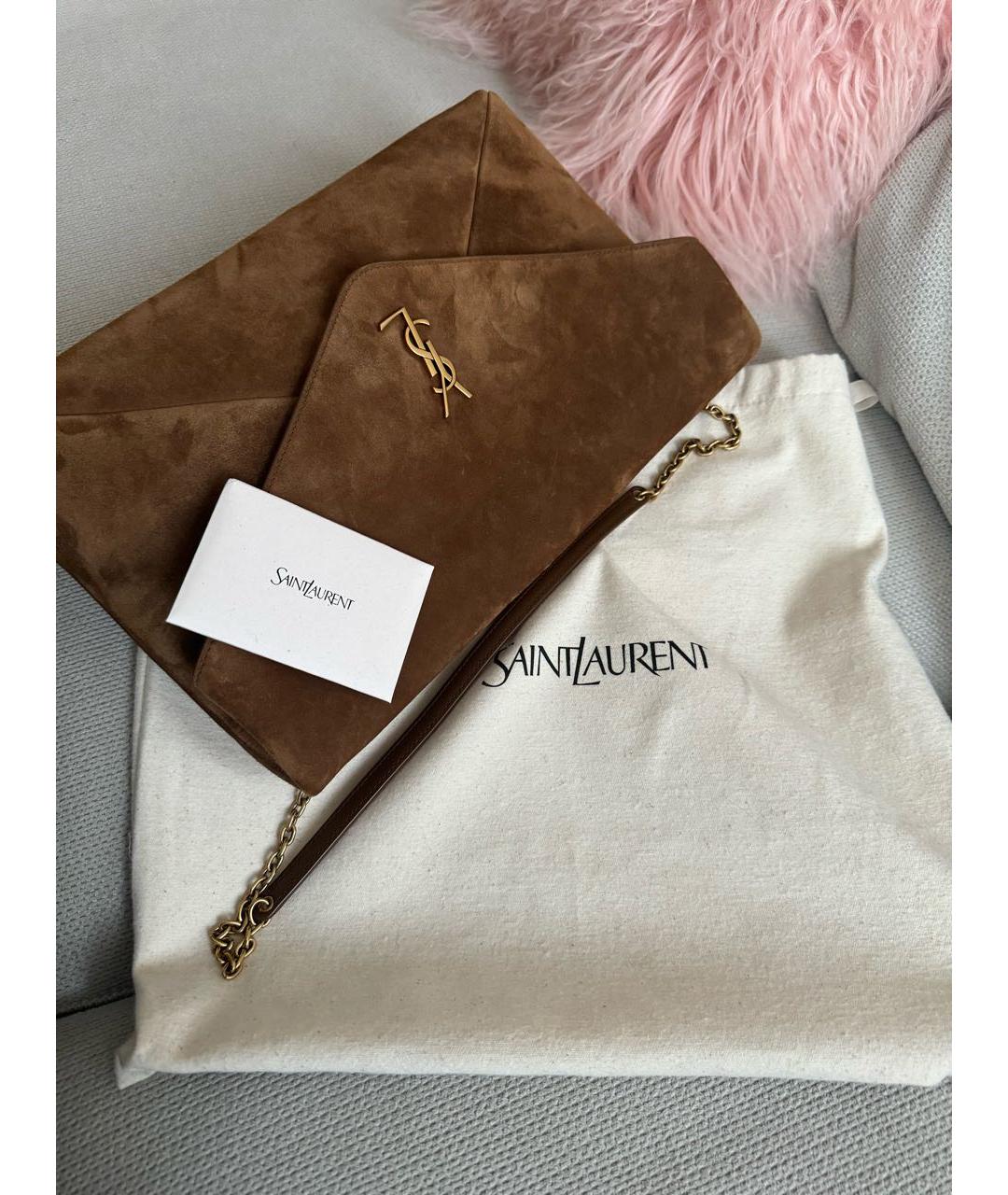 SAINT LAURENT Коричневая замшевая сумка через плечо, фото 3