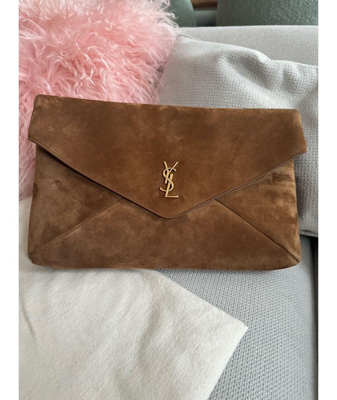 SAINT LAURENT Коричневая замшевая сумка через плечо, фото 5