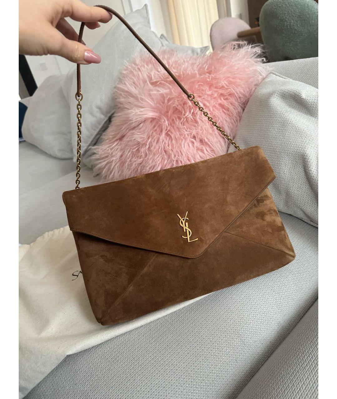 SAINT LAURENT Коричневая замшевая сумка через плечо, фото 2